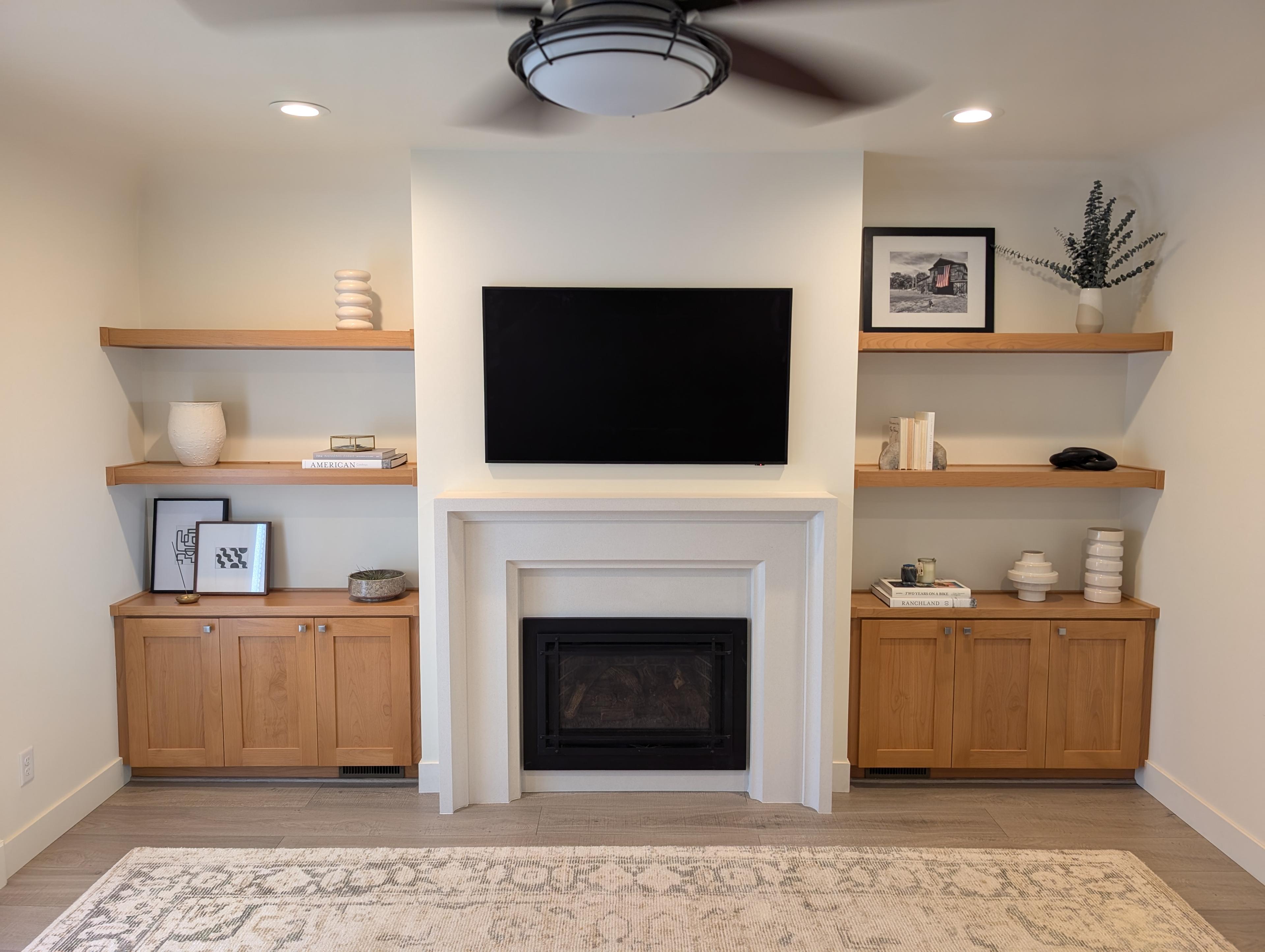 Custom fireplace mantle and trim carpentry remodel